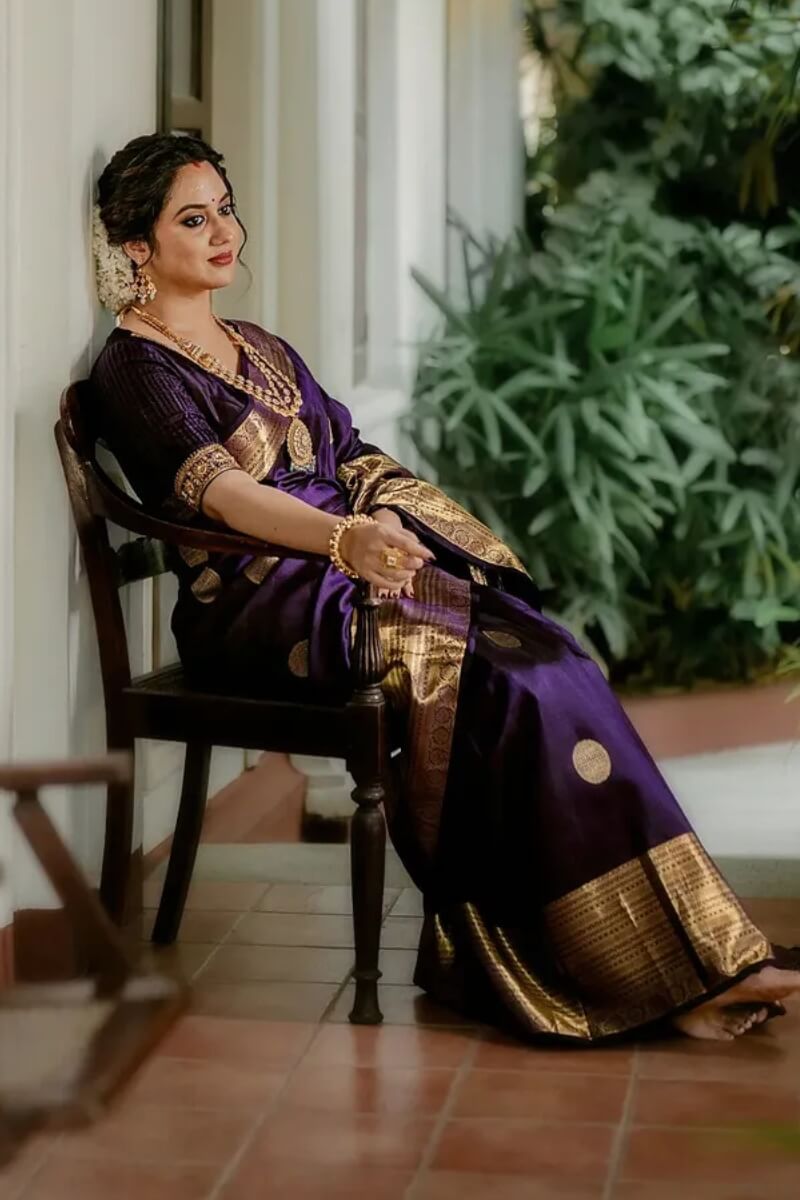 Evanescent Purple Soft Banarasi Silk Saree With Symmetrical Blouse Piece