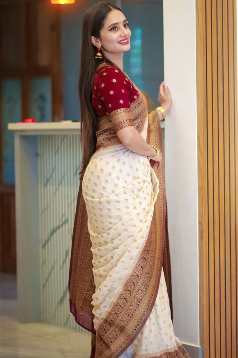 Wonderful Beige Soft Silk Saree With Lissome Blouse Piece