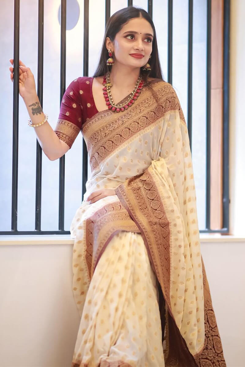 Wonderful Beige Soft Silk Saree With Lissome Blouse Piece