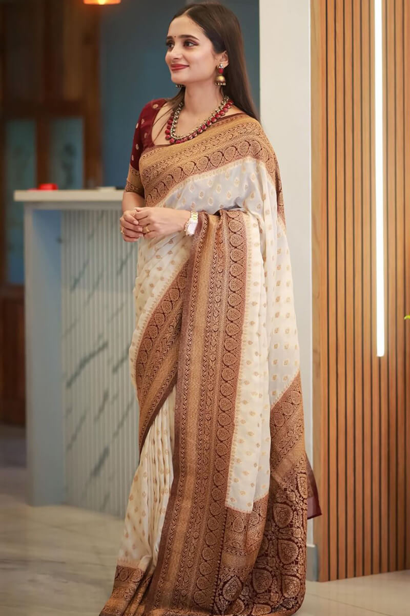 Wonderful Beige Soft Silk Saree With Lissome Blouse Piece