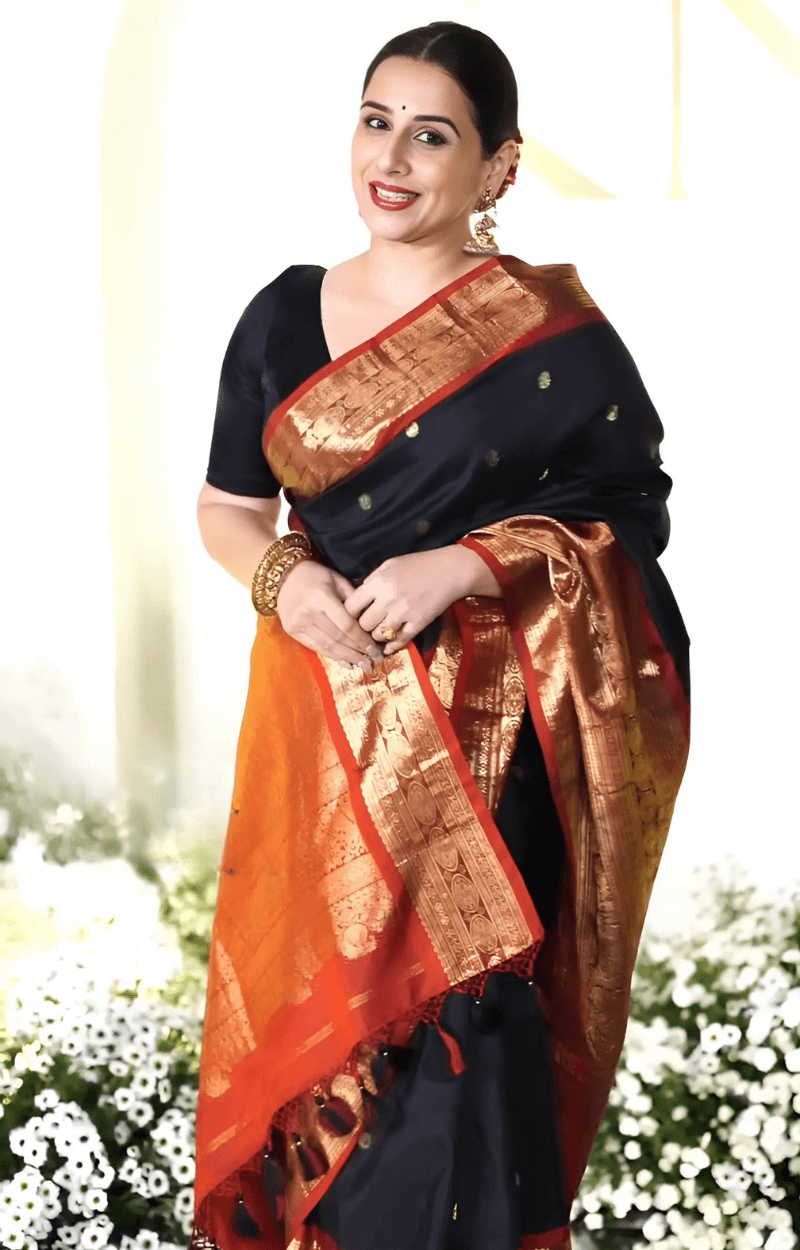 Snazzy Black Soft Banarasi Silk Saree With Rhapsody Blouse Piece