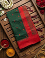 Felicitous Dark Green Cotton Silk Saree With Embrocation Blouse Piece