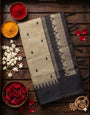 Glittering Grey Cotton Silk Saree With Unique Blouse Piece