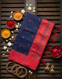 Glowing Navy Blue Cotton Silk Saree With Arresting Blouse Piece