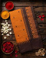 Murmurous Orange Cotton Silk Saree With Hypnotic Blouse Piece