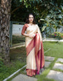 Panache Beige Soft Banarasi Silk Saree With Nemesis Blouse Piece