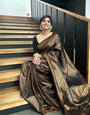 Prodigal Black Soft Banarasi Silk Saree With Elaborate Blouse Piece