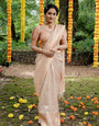 Incomparable Cream Soft Kanjivaram Silk Saree With Gossamer Blouse Piece