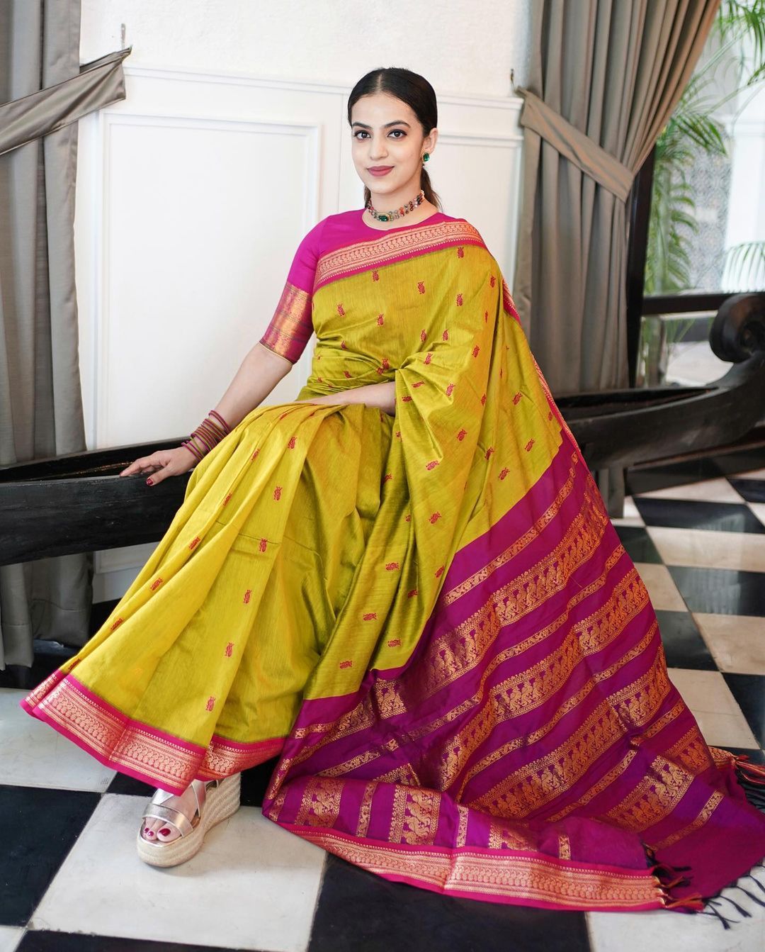 Amazing Mustard Soft Banarasi Silk Saree With Precious Blouse Piece