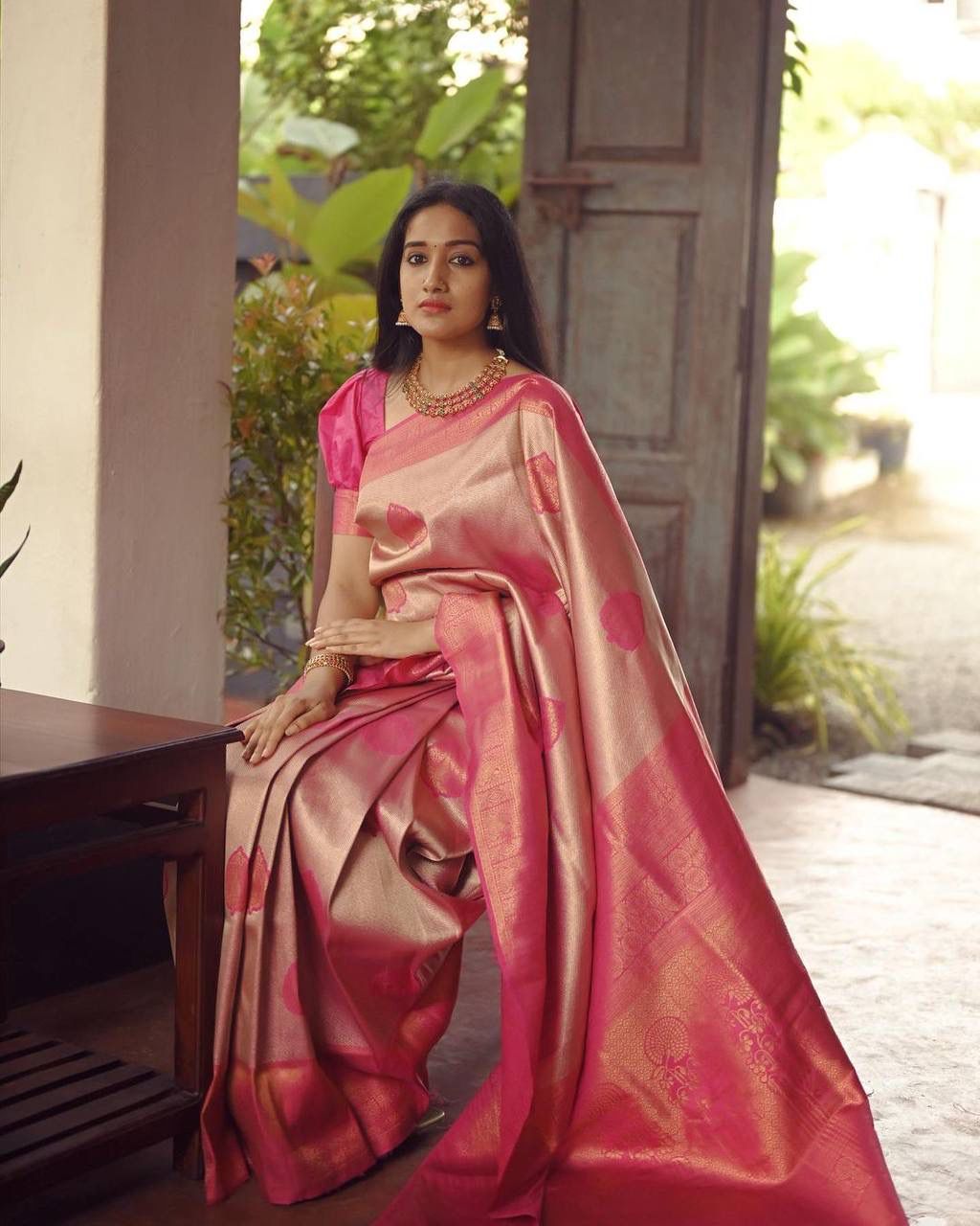 Murmurous Peach Soft Silk Saree With Unique Blouse Piece