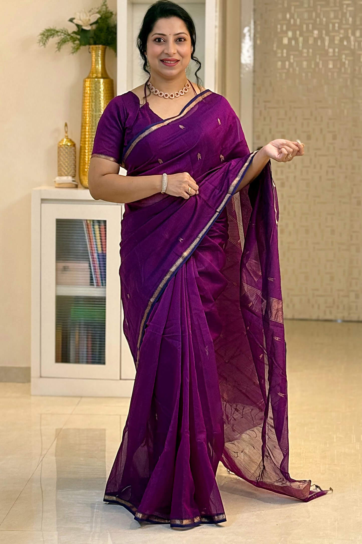 Deep Purple Maheshawari Cotton Silk Saree
