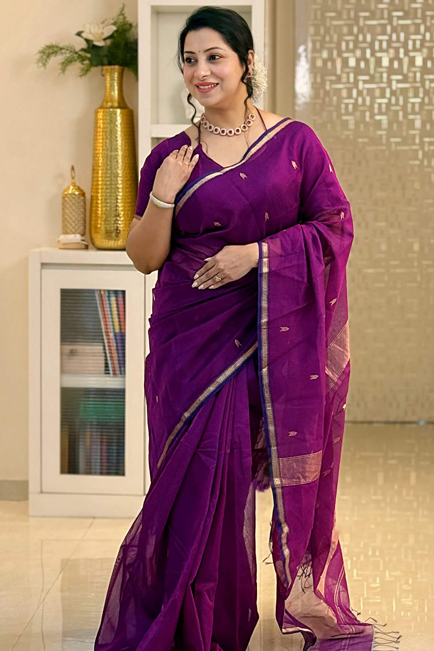 Deep Purple Maheshawari Cotton Silk Saree