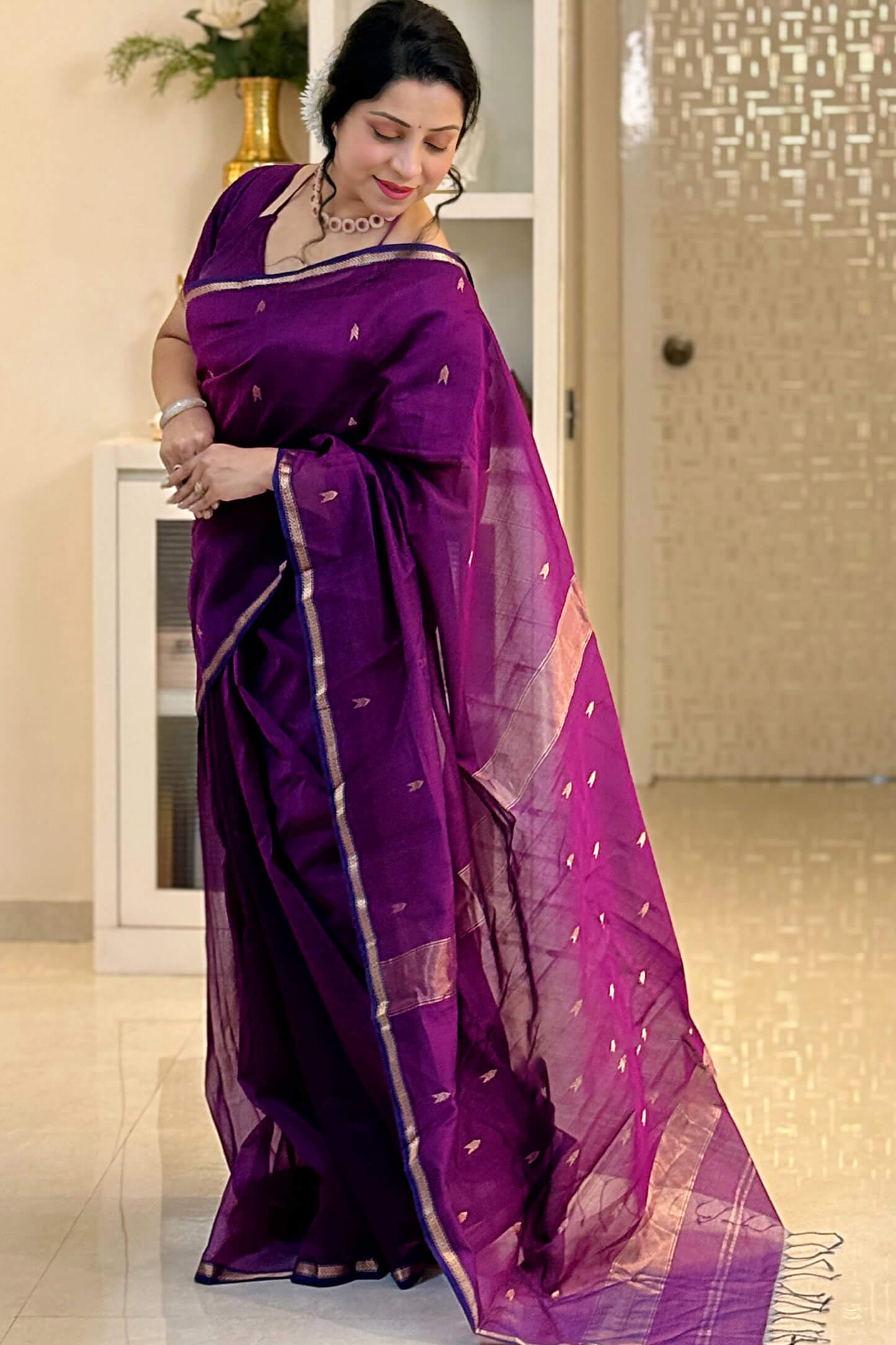 Deep Purple Maheshawari Cotton Silk Saree