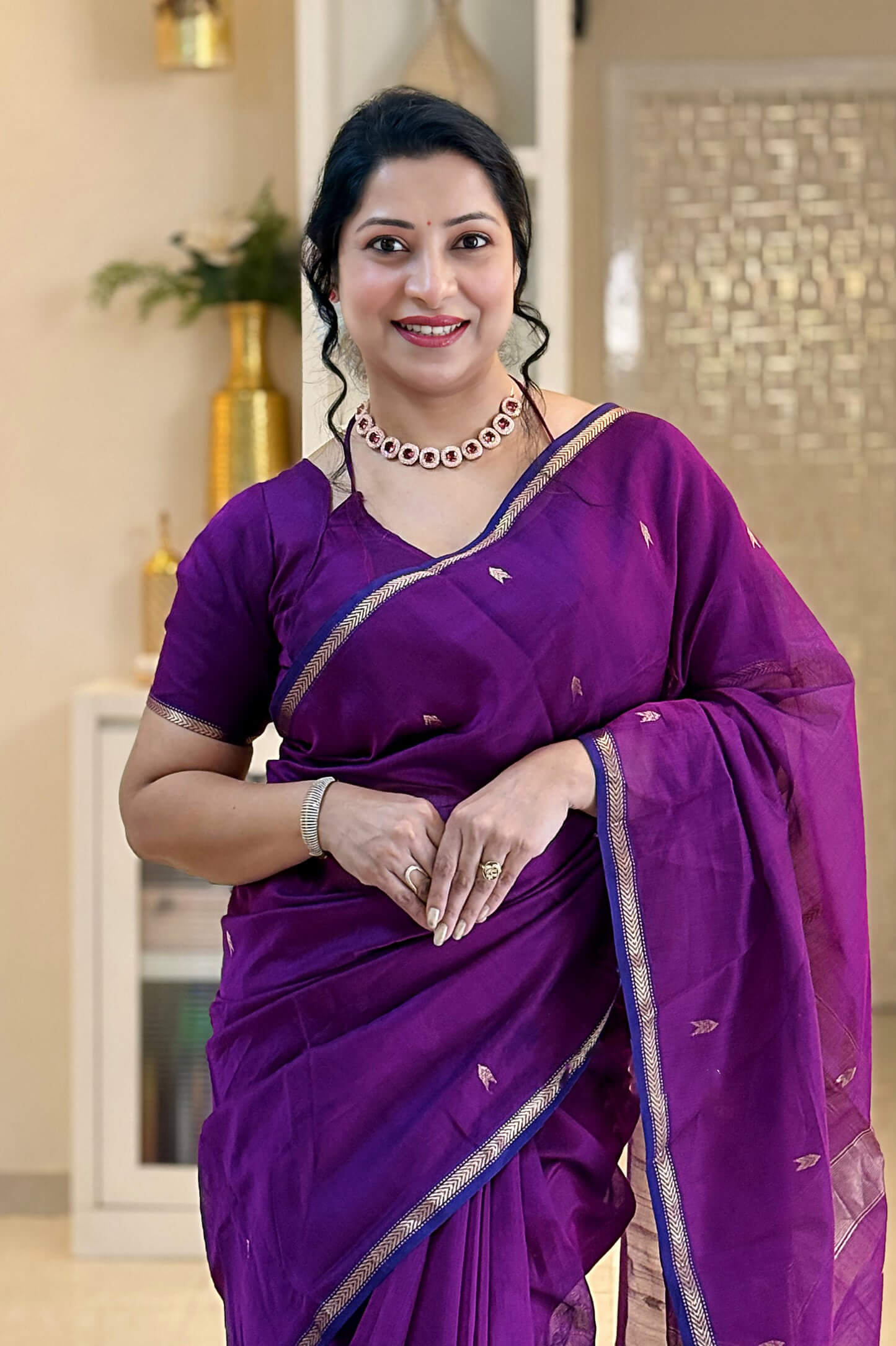Deep Purple Maheshawari Cotton Silk Saree