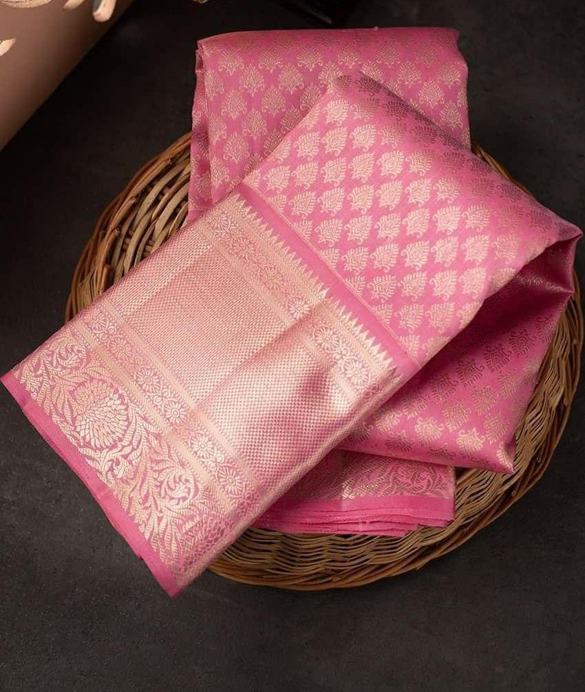 Innovative Pink Soft Silk Saree With Unique Pink Blouse Piece