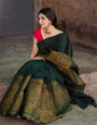 Opulent Green Soft Silk Saree With Gorgeous Blouse Piece