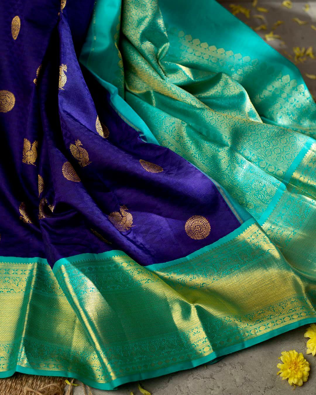 Stunner Blue Soft Banarasi Silk Saree With Ethnic Blouse Piece