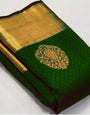 Enchanting Dark Green Soft Banarasi Silk Saree With Lissome Blouse Piece