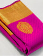 Elaborate Dark Pink Soft Banarasi Silk Saree With Lissome Blouse Piece