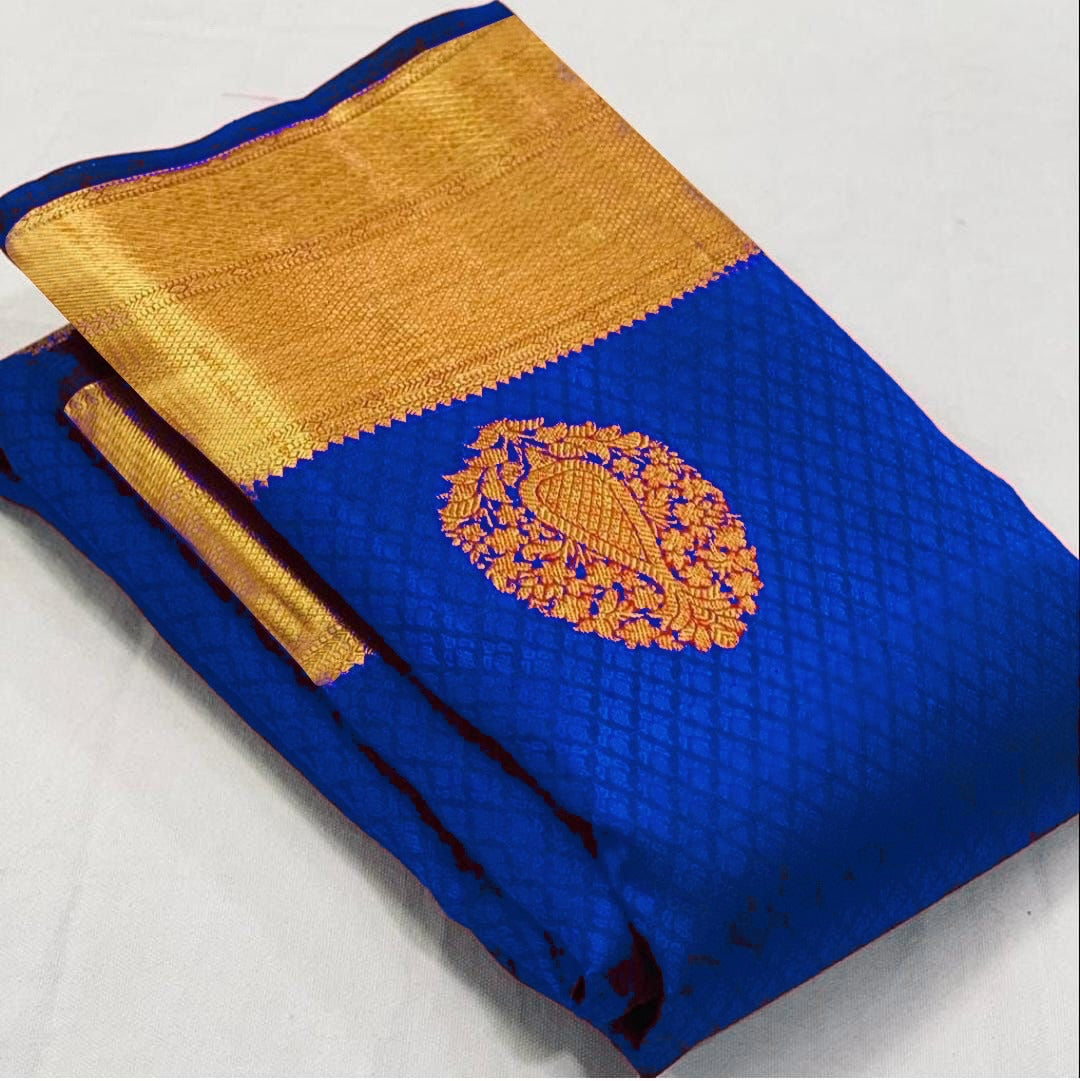 Proficient Royal Blue Soft Banarasi Silk Saree With Lissome Blouse Piece