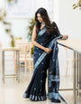 Jaguar Black Maheshawari Cotton Silk Saree