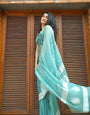 Pale Sky Maheshawari Cotton Silk Saree