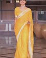 Arylide Yellow White Maheshawari Cotton Silk Saree