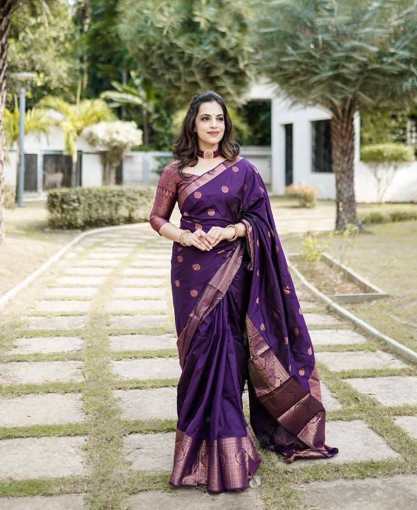 Divine Purple Soft Silk Saree With Divine Blouse Piece