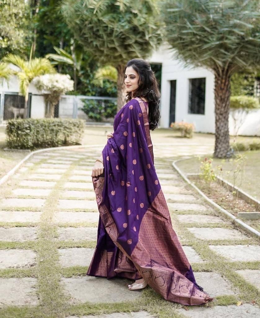 Divine Purple Soft Silk Saree With Divine Blouse Piece