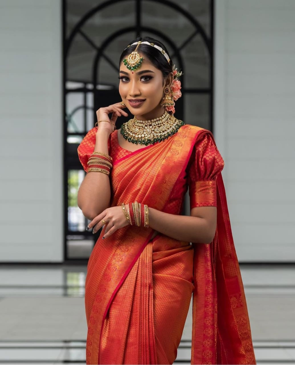 Transcendent Red Soft Silk Saree with Energetic Blouse Piece