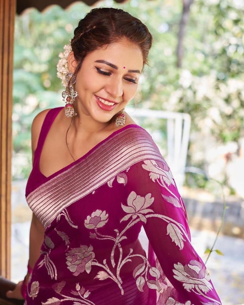 Nemesis Purple Banarasi Silk Saree With Lovely Blouse Piece