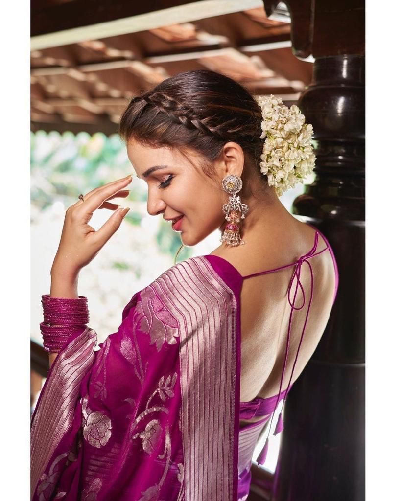 Nemesis Purple Banarasi Silk Saree With Lovely Blouse Piece