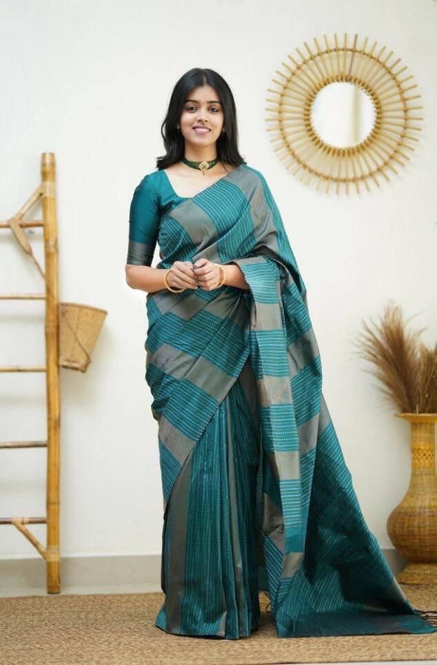 Evocative Rama Soft Silk Saree With Chatoyant Blouse Piece