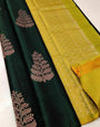 Ideal Dark Green Soft Silk Saree With Glowing Blouse Piece