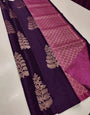 Exquisite Wine Soft Silk Saree With Blooming Blouse Piece