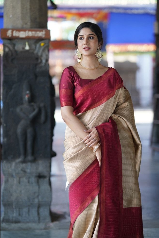 Desiring Beige Soft Silk Saree With Dalliance Blouse Piece