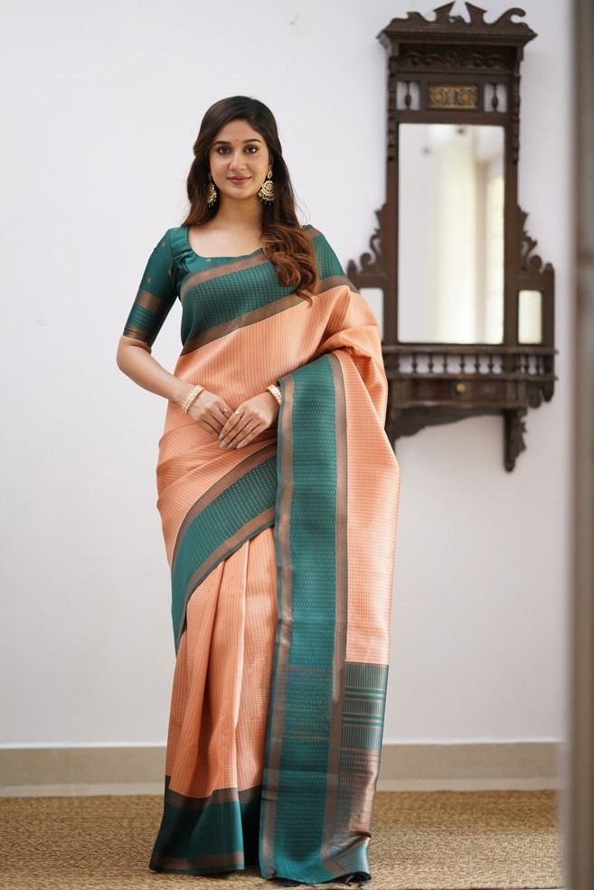 Surpassing Peach Soft Silk Saree With Delightful Blouse Piece