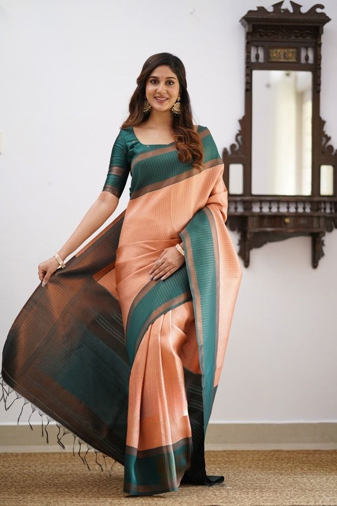 Surpassing Peach Soft Silk Saree With Delightful Blouse Piece