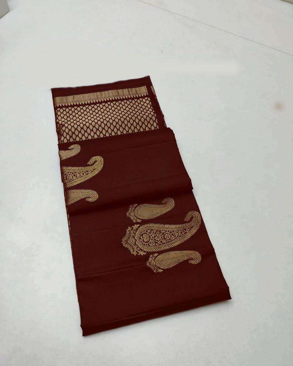 Twirling Brown Soft Silk Saree With Eloquence Blouse Piece