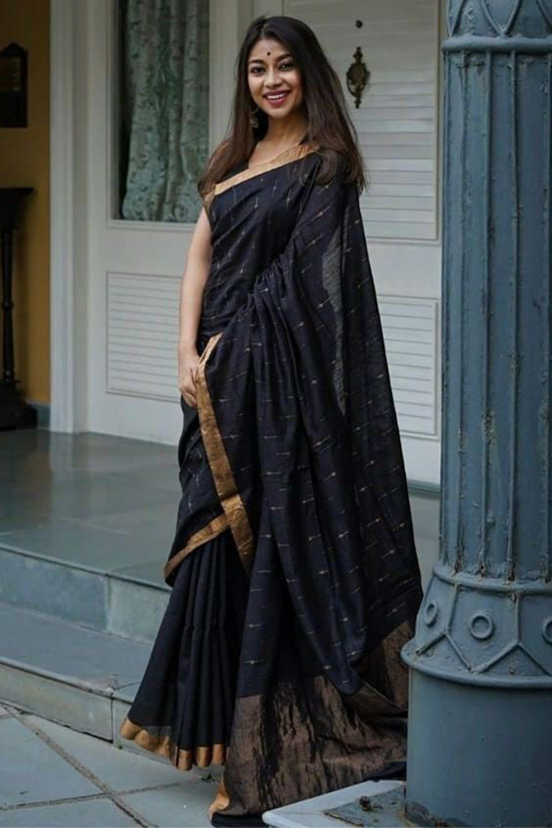 Night Black Maheshawari Cotton Silk Saree