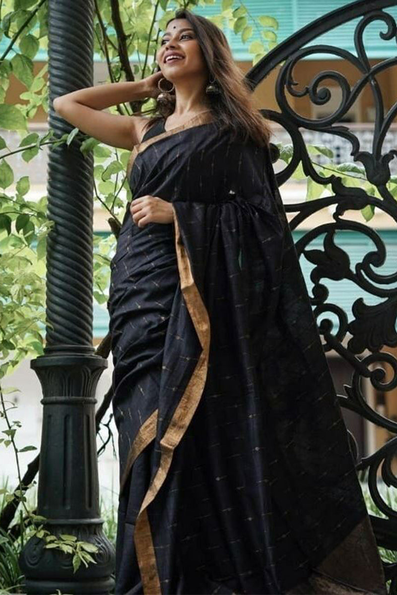 Night Black Maheshawari Cotton Silk Saree