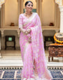 Profuse Pink Soft Banarasi Silk Saree With Twirling Blouse Piece