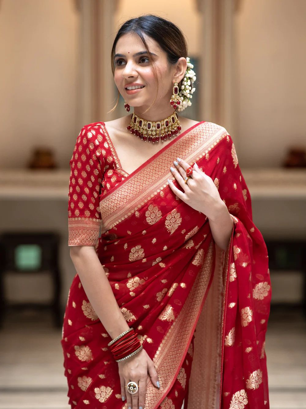 Exuberant Red Soft Banarasi Silk Saree With Dalliance Blouse Piece