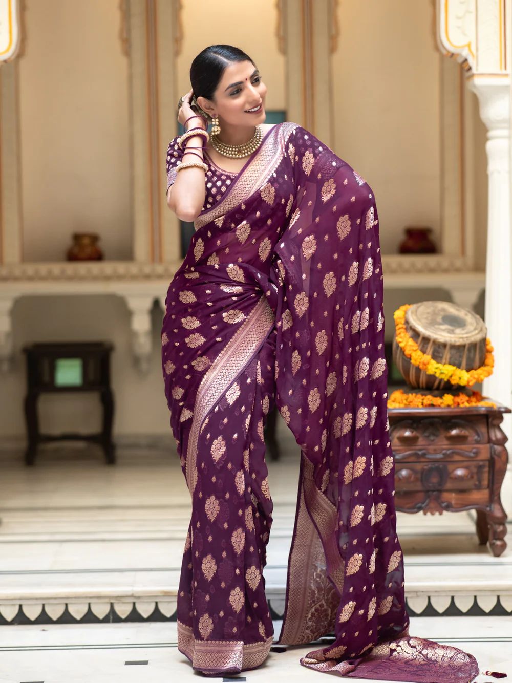 Improbable Wine Soft Banarasi Silk Saree With Devastating Blouse Piece