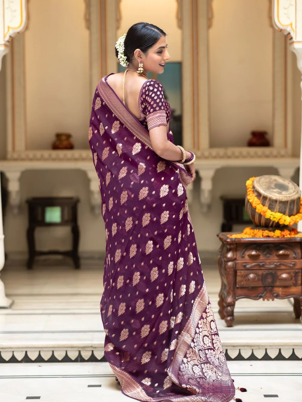 Improbable Wine Soft Banarasi Silk Saree With Devastating Blouse Piece