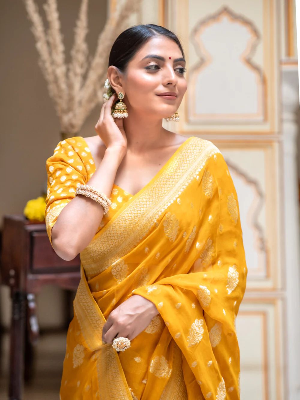 Prodigal Yellow Soft Banarasi Silk Saree With Impressive Blouse Piece