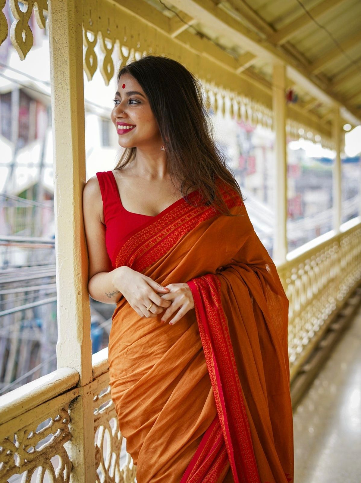 Fox Yellow Maheshawari Cotton Silk Saree