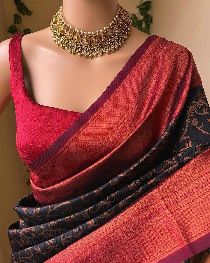 Winsome Black Soft Silk Saree With Mesmerising Blouse Piece
