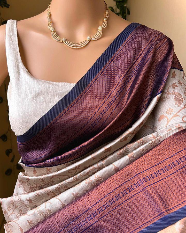 Beguiling Grey Soft Silk Saree With Adoring Blouse Piece