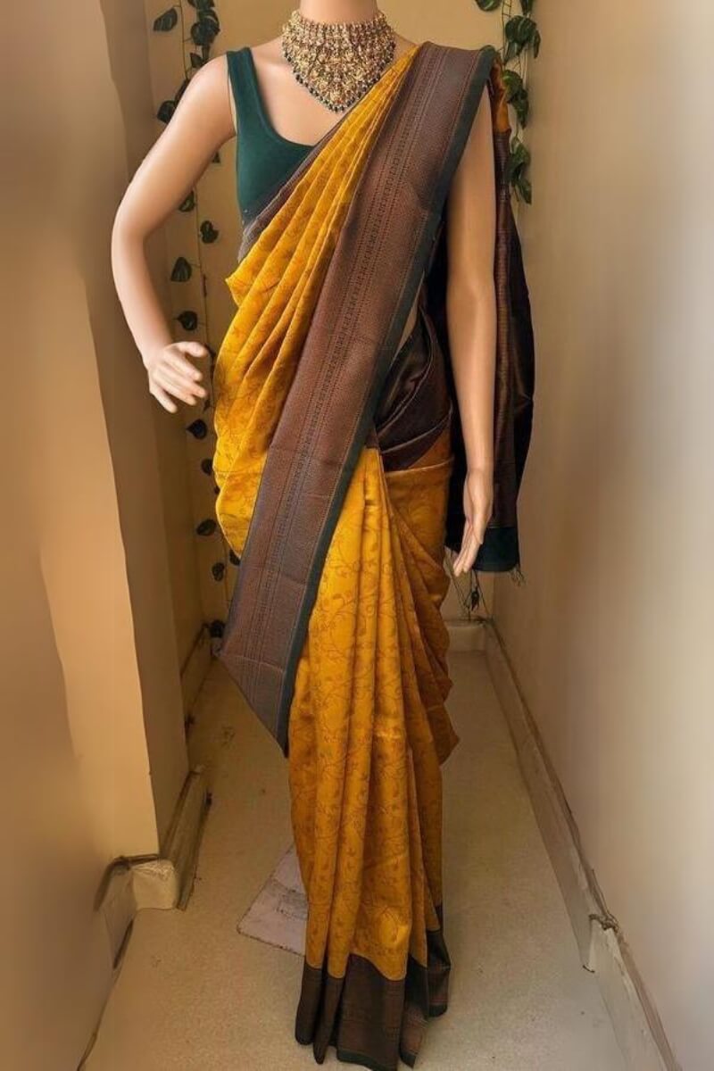 Inimitable Yellow Soft Silk Saree With Ratatouille Blouse Piece